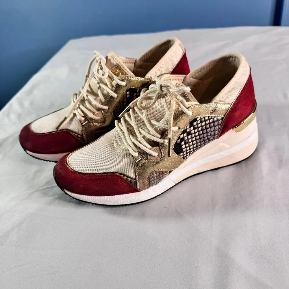 Michael Kors Sneakers 7.5M Gold Snakeskin Colorblock Trainer Shoes Lace Up